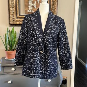 Cabi Velvet Brocade Blazer Navy Size 10